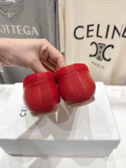 Celine 26s Ballet Flats In Red Calfskin With Bow