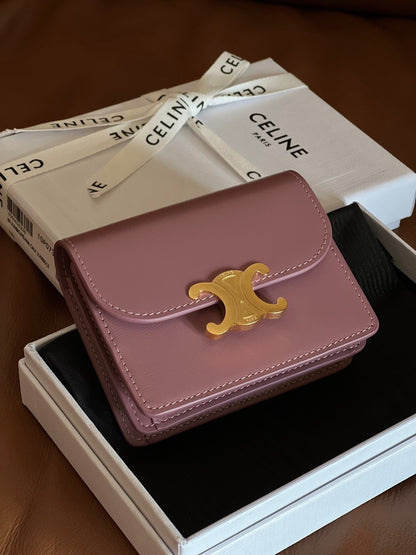 TRIOMPHE Business Card Holder Pink Cowhide GHW