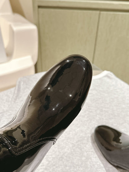 CELINE Les Bottes Triomphe Zipped Boot Black Patent Calfskin 452697