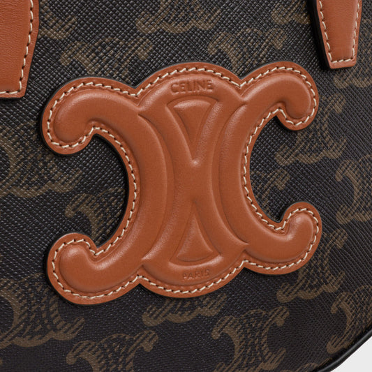 Celine Oval Bag 24cm Triomphe Canvas Brown Calfskin