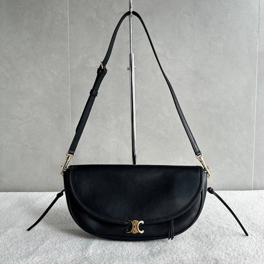 Celine Halfmoon Triomphe Small Bag 25cm Black Lambskin