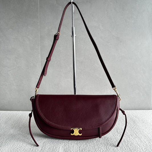 Celine Halfmoon Triomphe Small Bag 25cm Burgundy Lambskin