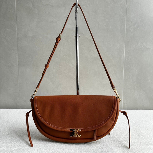 Celine Halfmoon Triomphe Small Bag 25cm Brown Lambskin