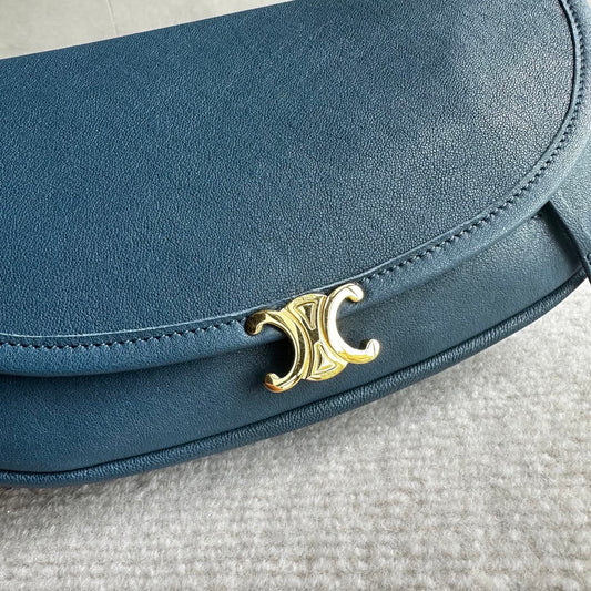 Celine Halfmoon Triomphe Small Bag 25cm Teal Green Lambskin