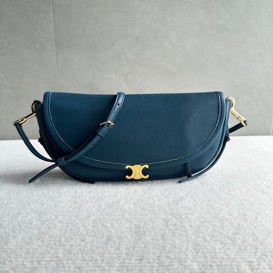 Celine Halfmoon Triomphe Small Bag 25cm Teal Green Lambskin
