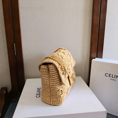 Celine Medium Victoire Bag 25cm Beige Raffia 288855