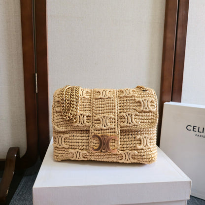 Celine Medium Victoire Bag 25cm Beige Raffia 288855