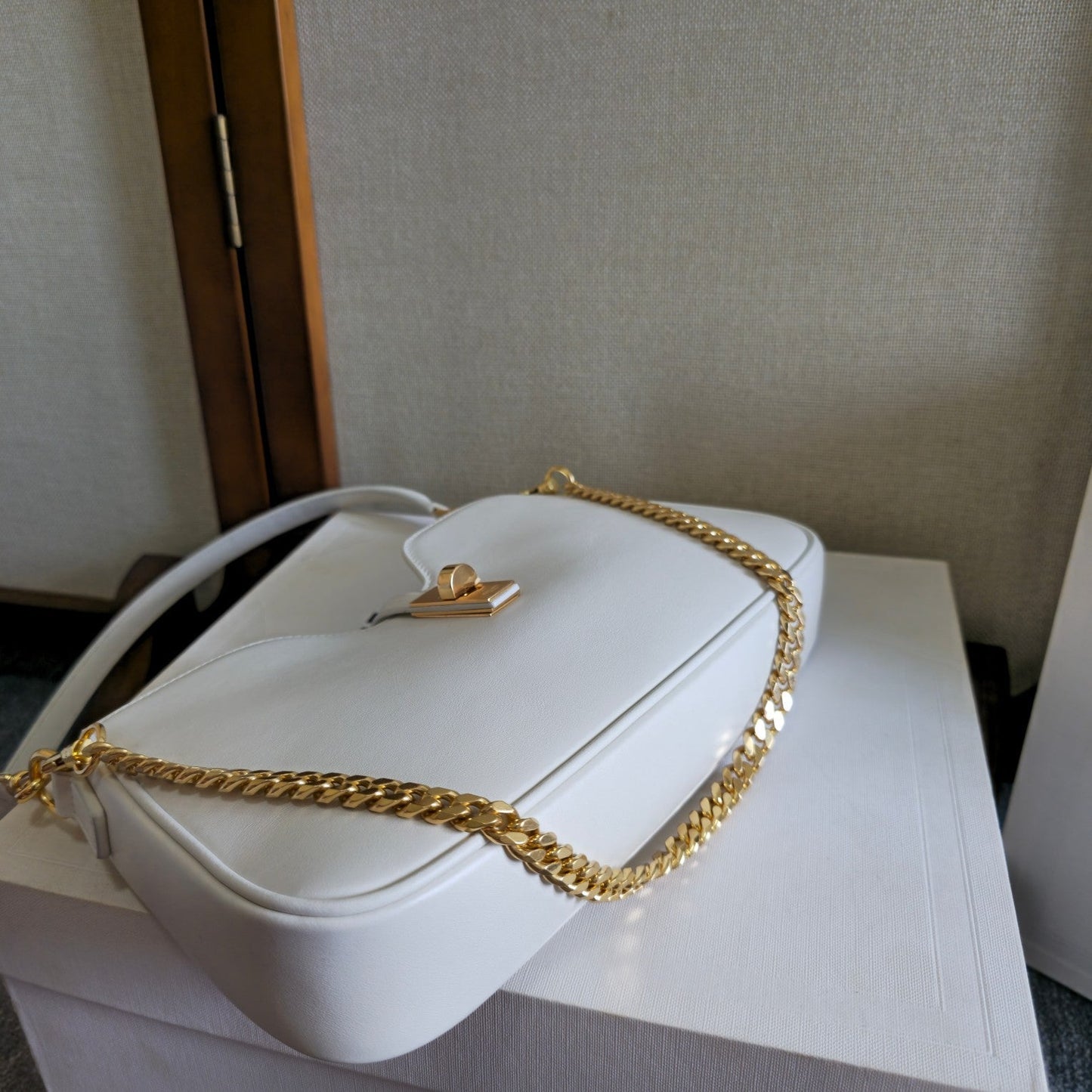 Celine Camille 16 Soft Shoulder Bag Smooth White Calfskin