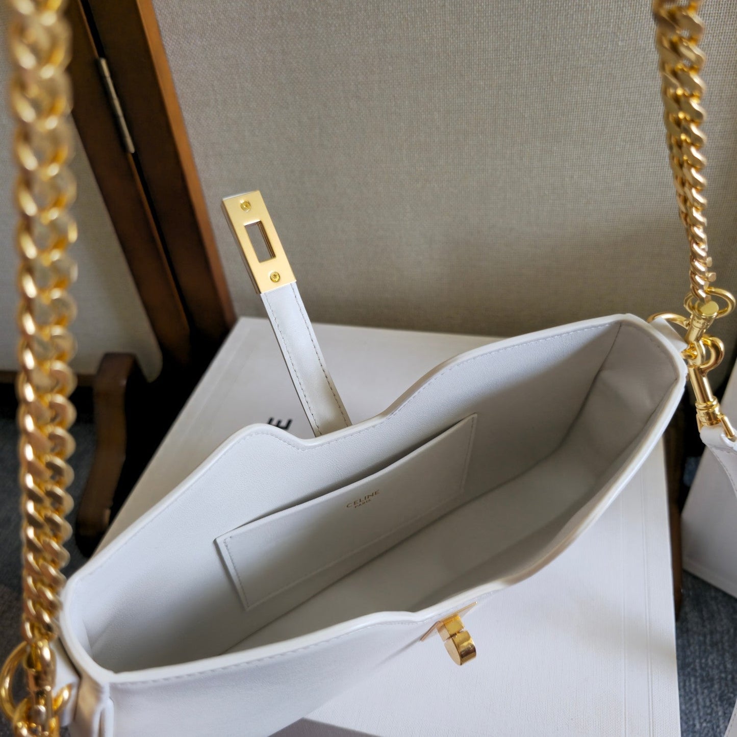 Celine Camille 16 Soft Shoulder Bag Smooth White Calfskin