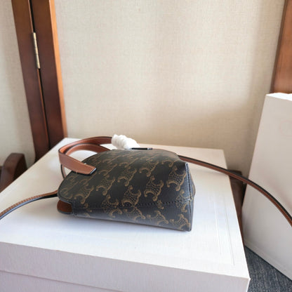 Celine Heart-shaped Mini Bag Brown Black Triomphe Canvas Lambskin