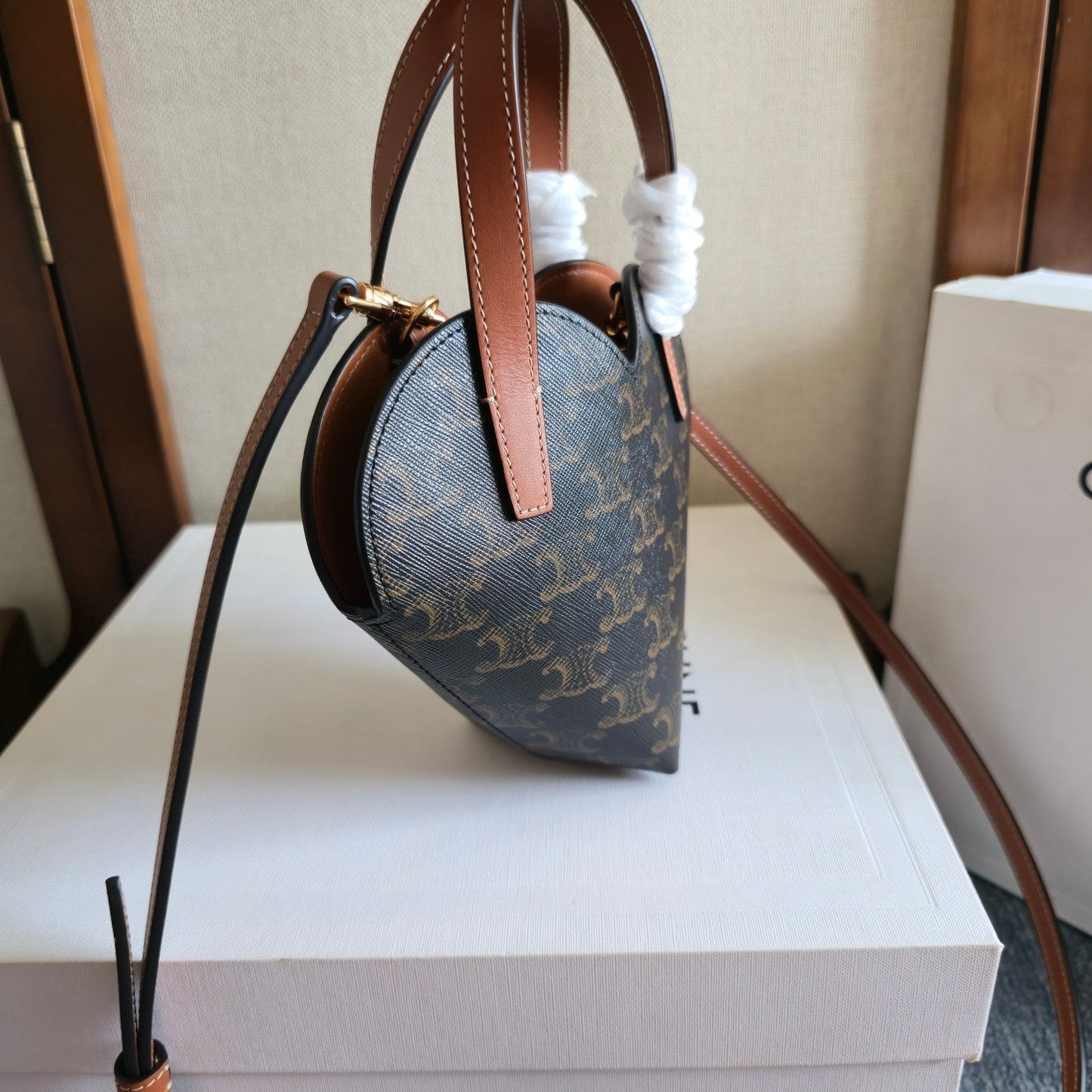 Celine Heart-shaped Mini Bag Brown Black Triomphe Canvas Lambskin