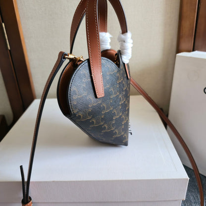 Celine Heart-shaped Mini Bag Brown Black Triomphe Canvas Lambskin