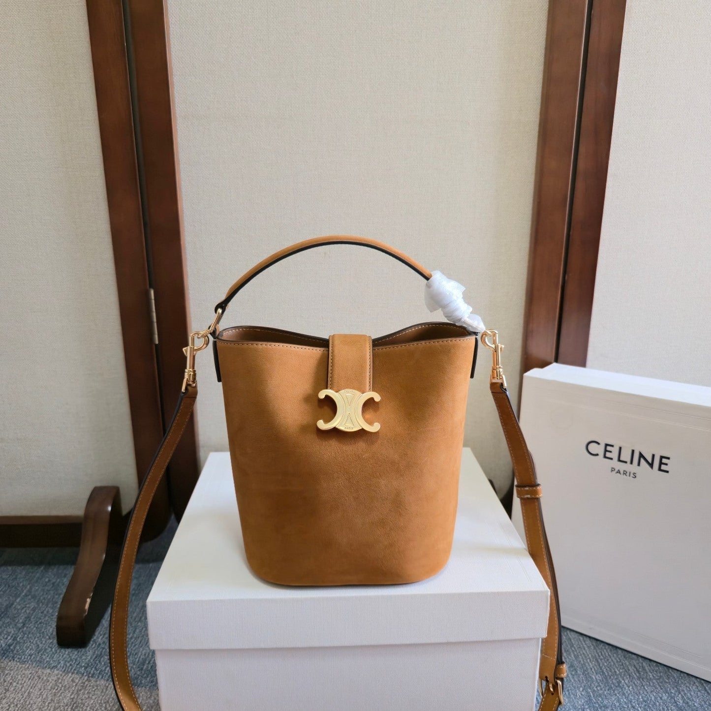 Celine Medium Bucket Louise Bag Camel Suede
