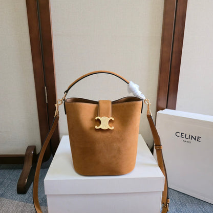 Celine Medium Bucket Louise Bag Camel Suede