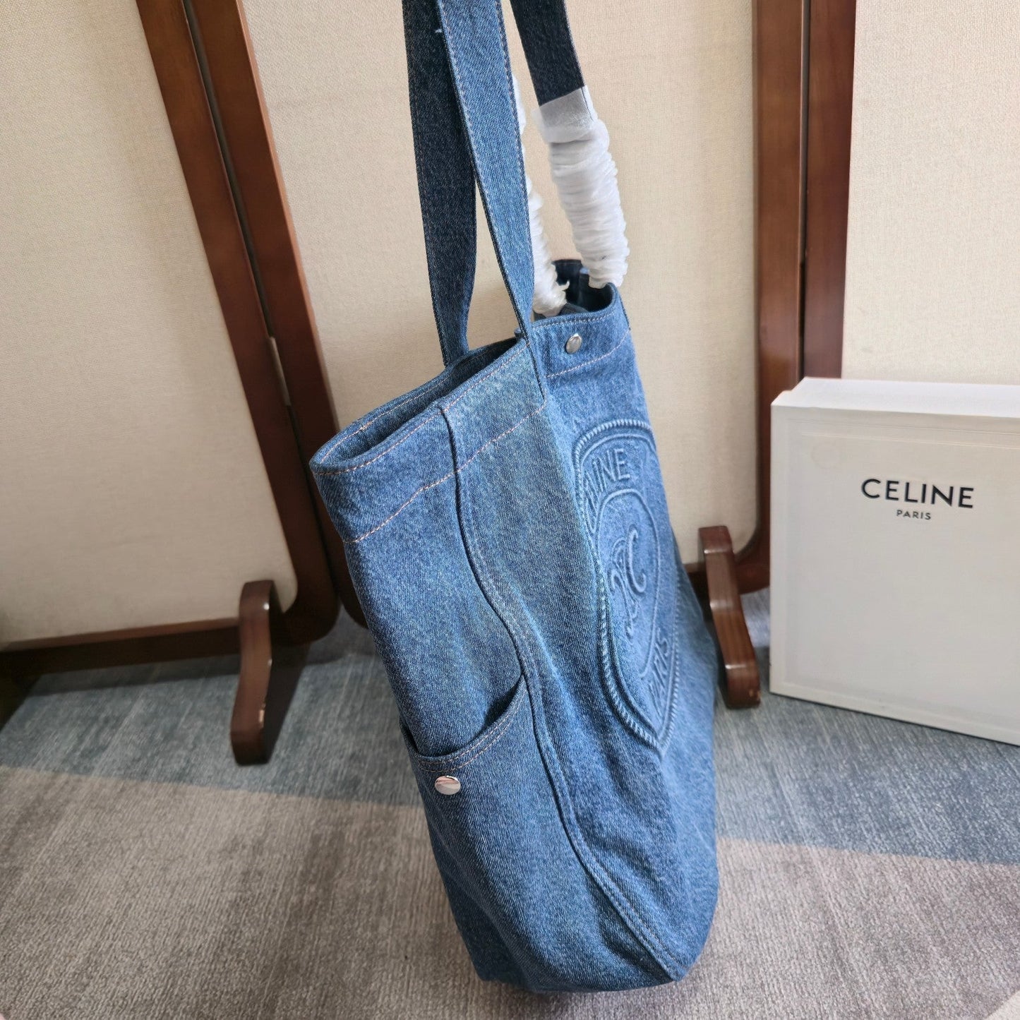 Celine Cabas Horizontal Tote Bag Blue Denim