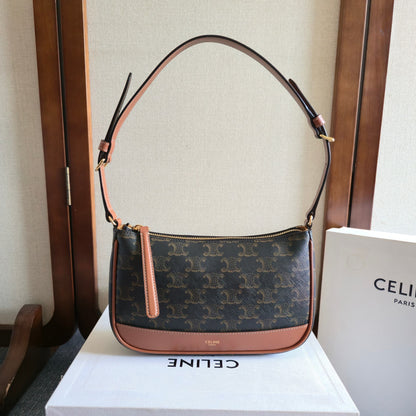 Celine Mini Ava Shoulder Bag Brown Black Triomphe Canvas