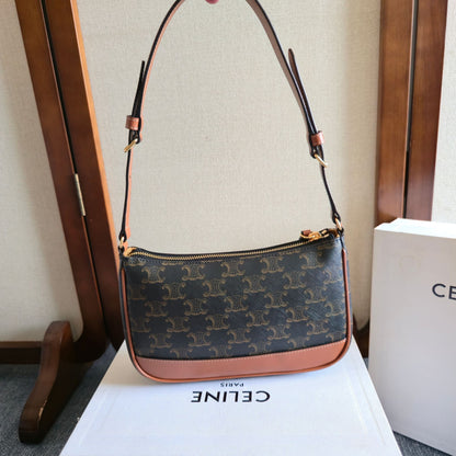 Celine Mini Ava Shoulder Bag Brown Black Triomphe Canvas