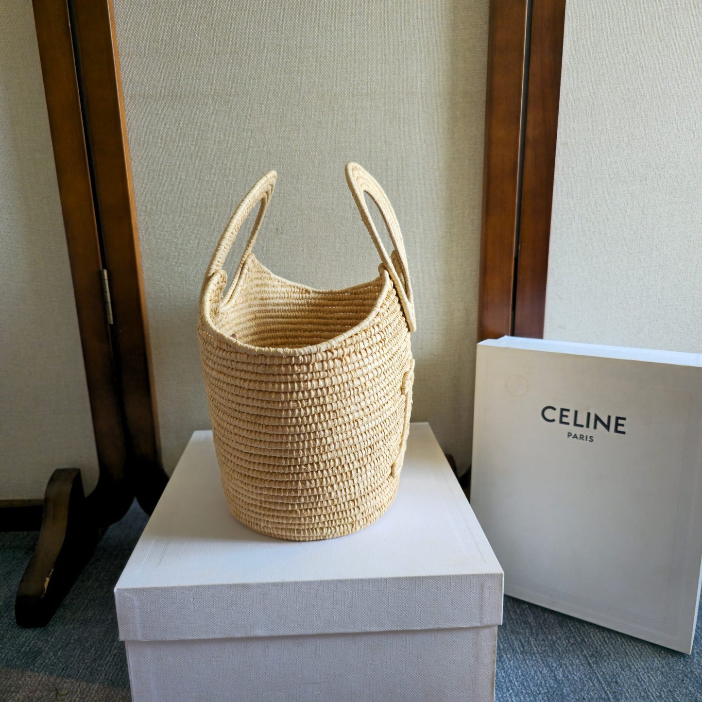 Celine Tote Bag Braided Panier Beige Raffia