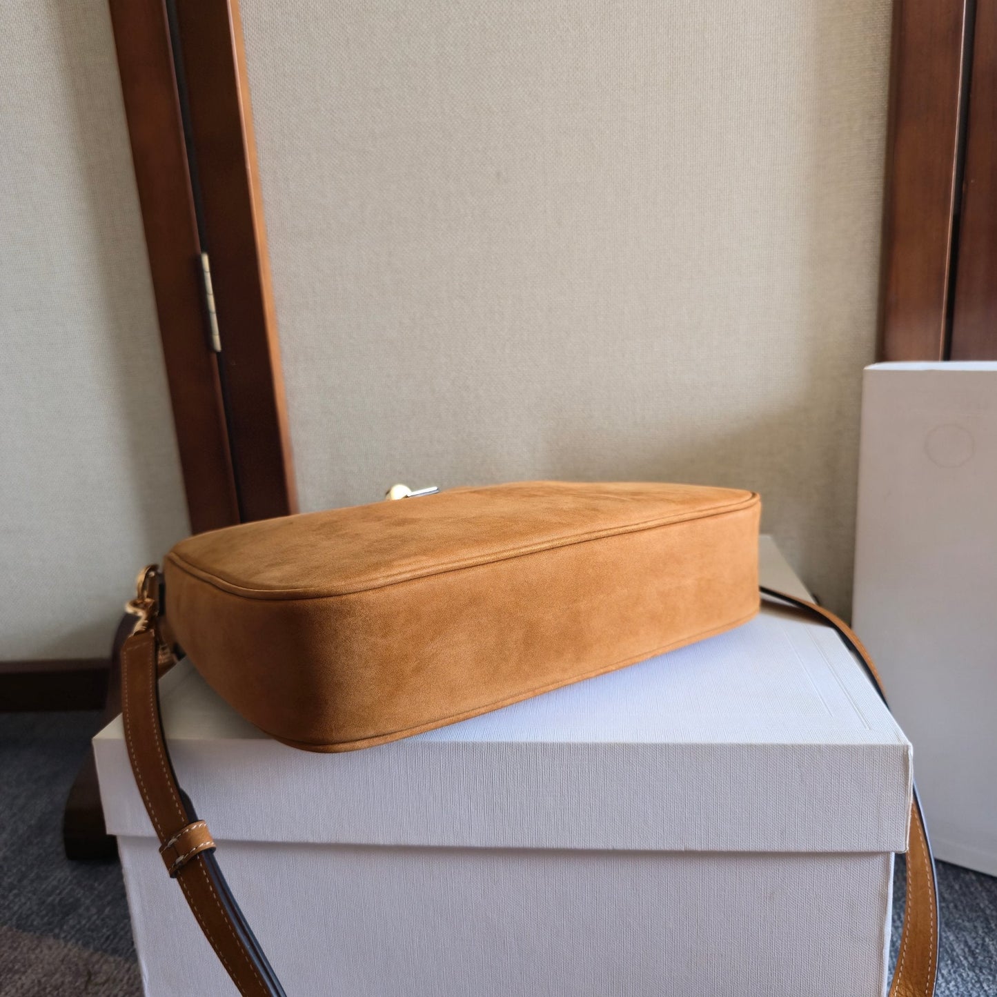 Celine Small Camille 16 Soft Bag Camel Nubuck Leather