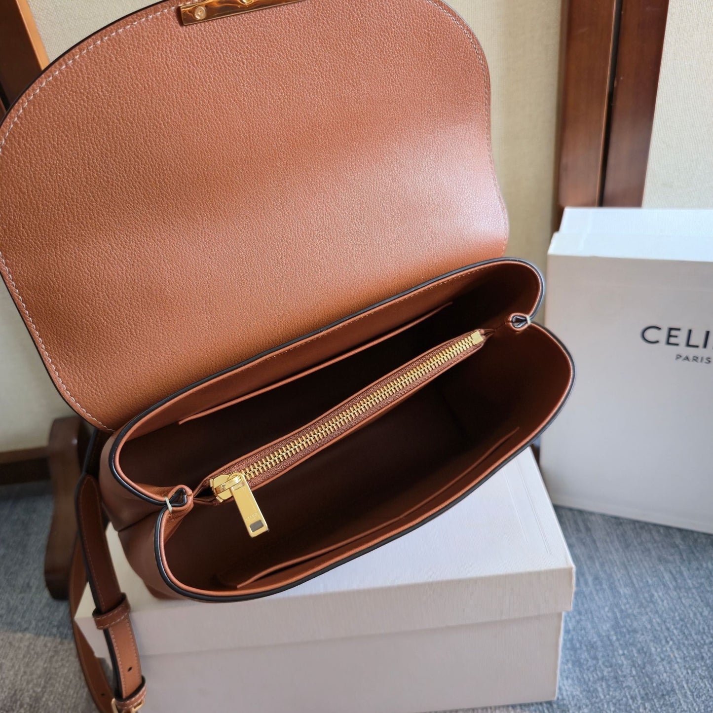 Celine Medium Nino Bag 25.5 Brown Grained Calfskin