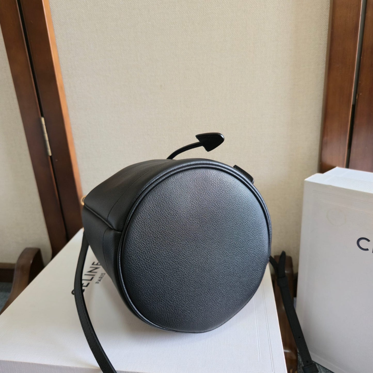 Celine 2025 Teen Clara Bucket Bag 19cm Black Calfskin 276317