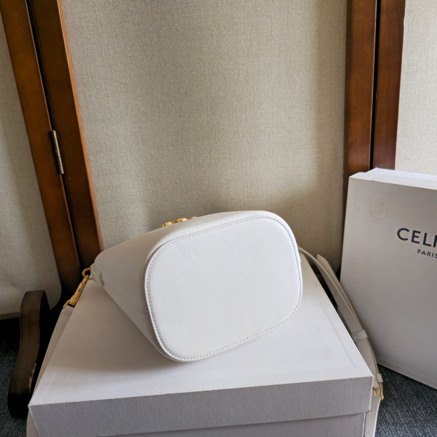 Celine Medium Bucket Louise Bag White Calfskin
