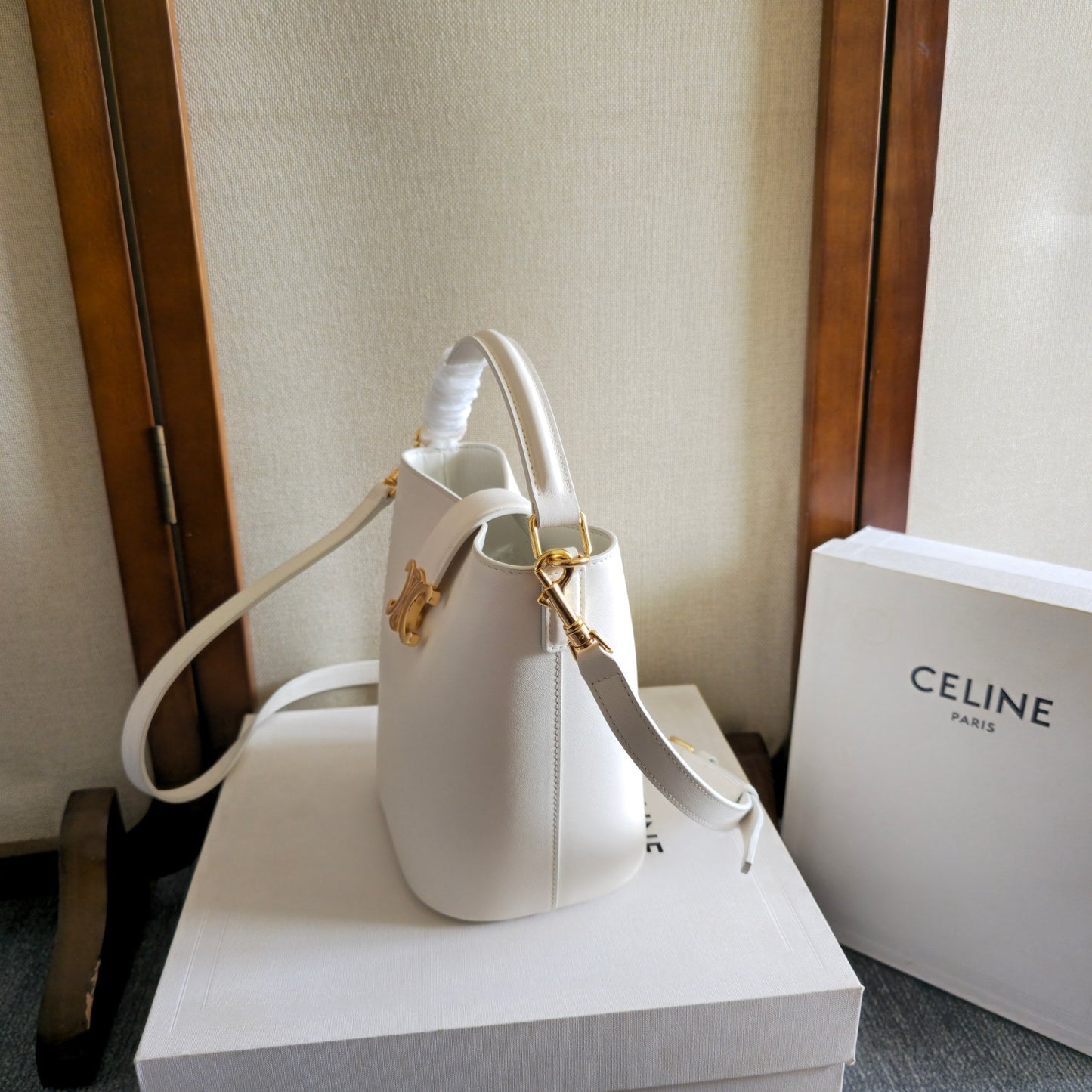 Celine Medium Bucket Louise Bag White Calfskin