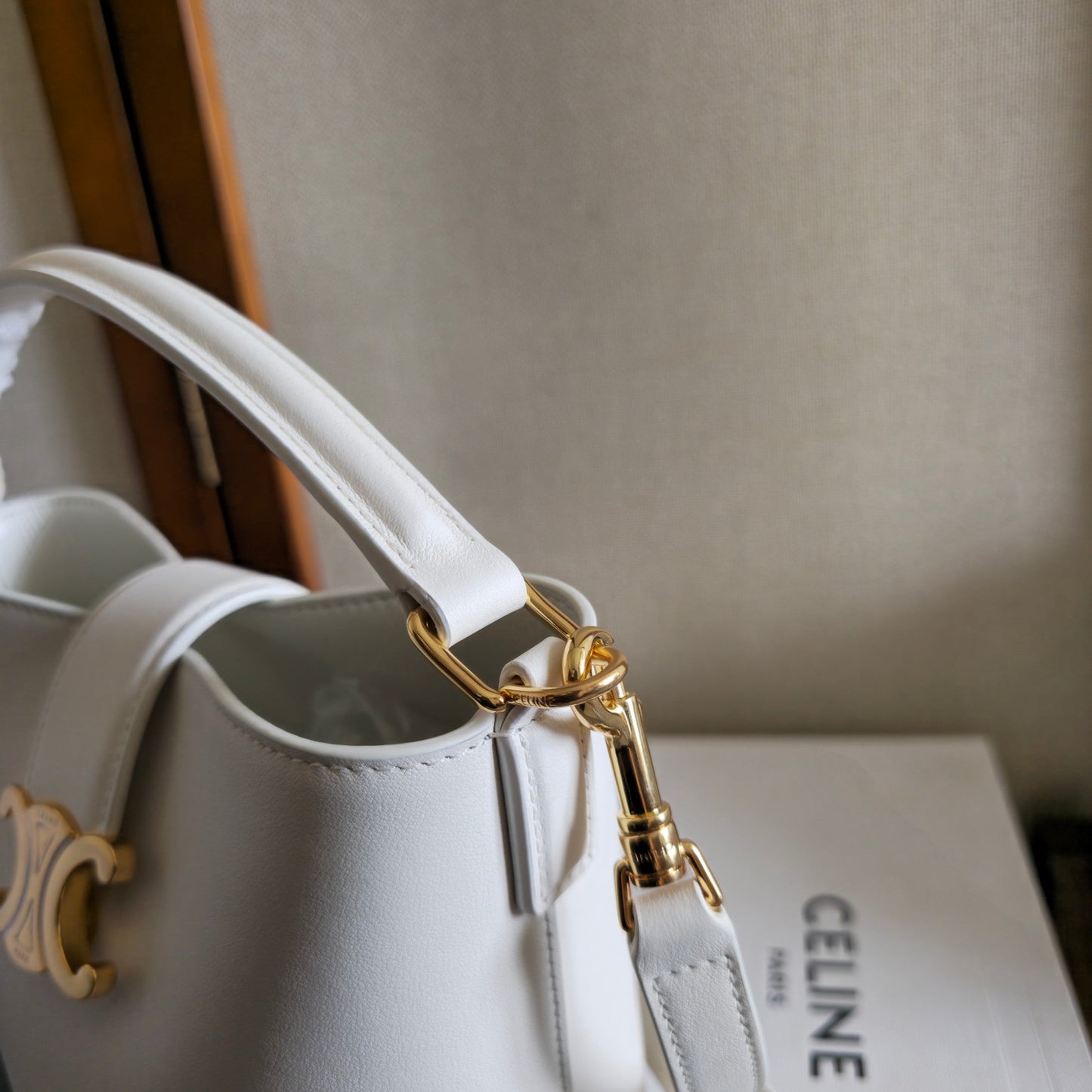 Celine Medium Bucket Louise Bag White Calfskin