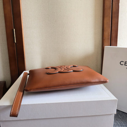 Celine Triomphe Wristlet Clutch Brown Leather