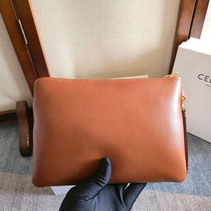 Celine Triomphe Wristlet Clutch Brown Leather