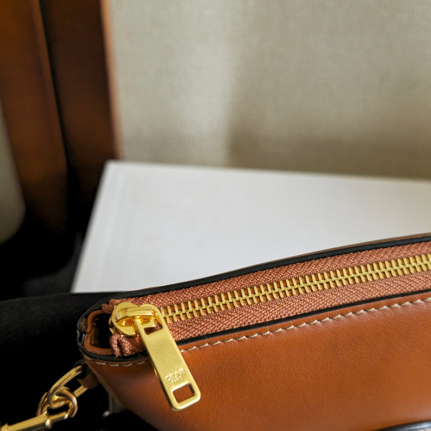Celine Triomphe Wristlet Clutch Brown Leather