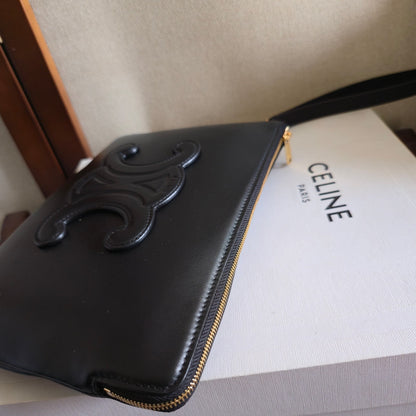 Celine Triomphe Wristlet Clutch Black Leather