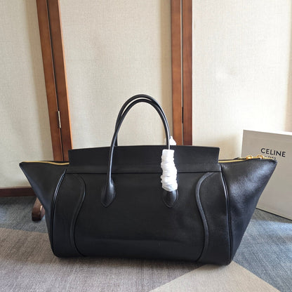 Celine 2026 Large Luggage Black Shiny Lambskin
