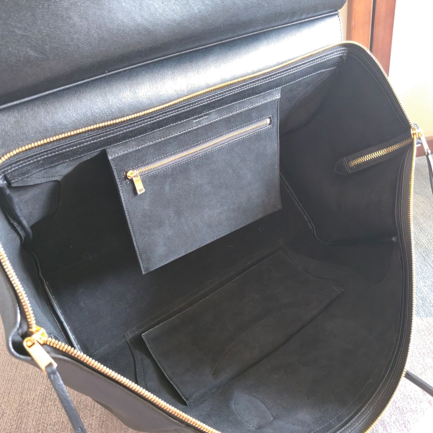 Celine 2026 Large Luggage Black Shiny Lambskin