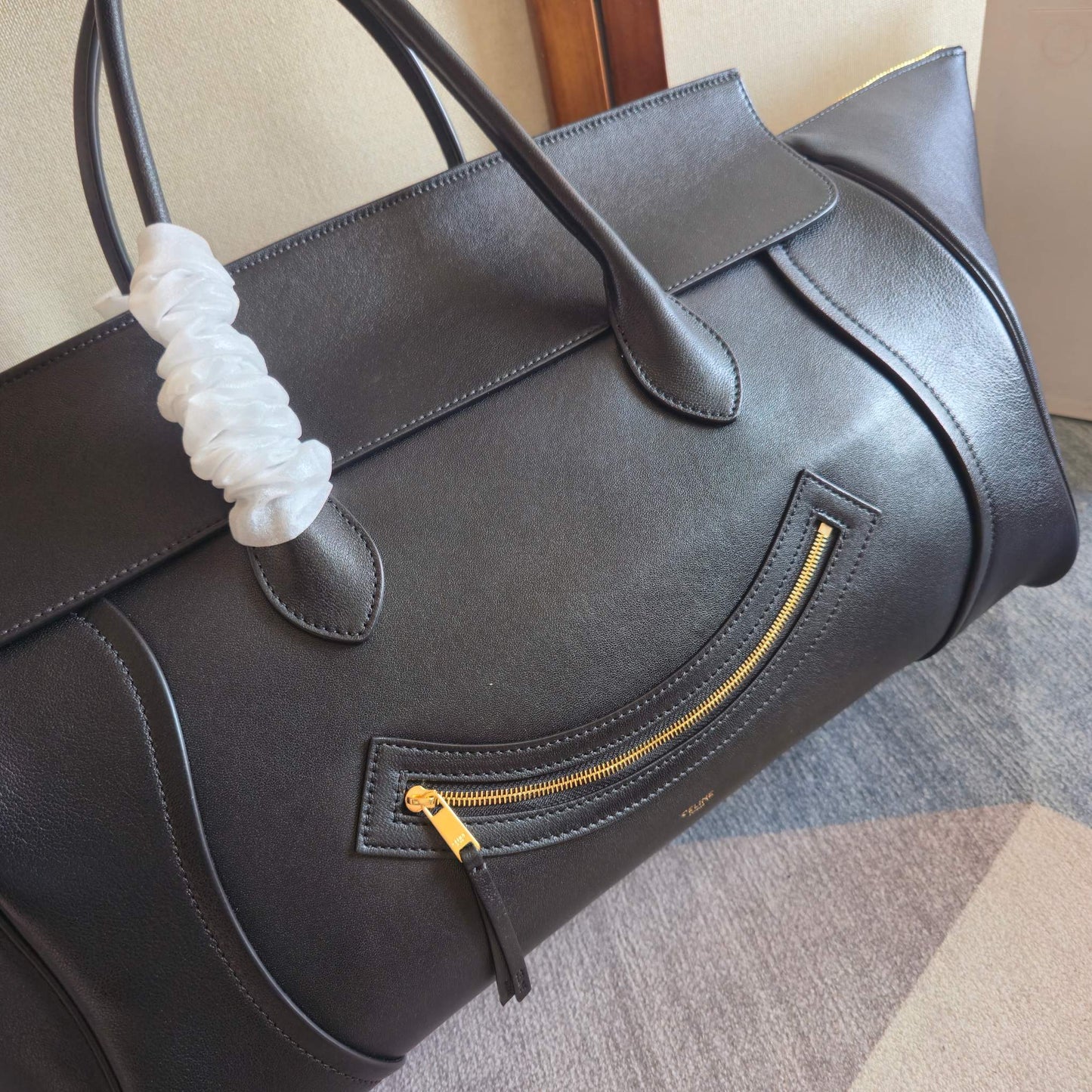 Celine 2026 Large Luggage Black Shiny Lambskin