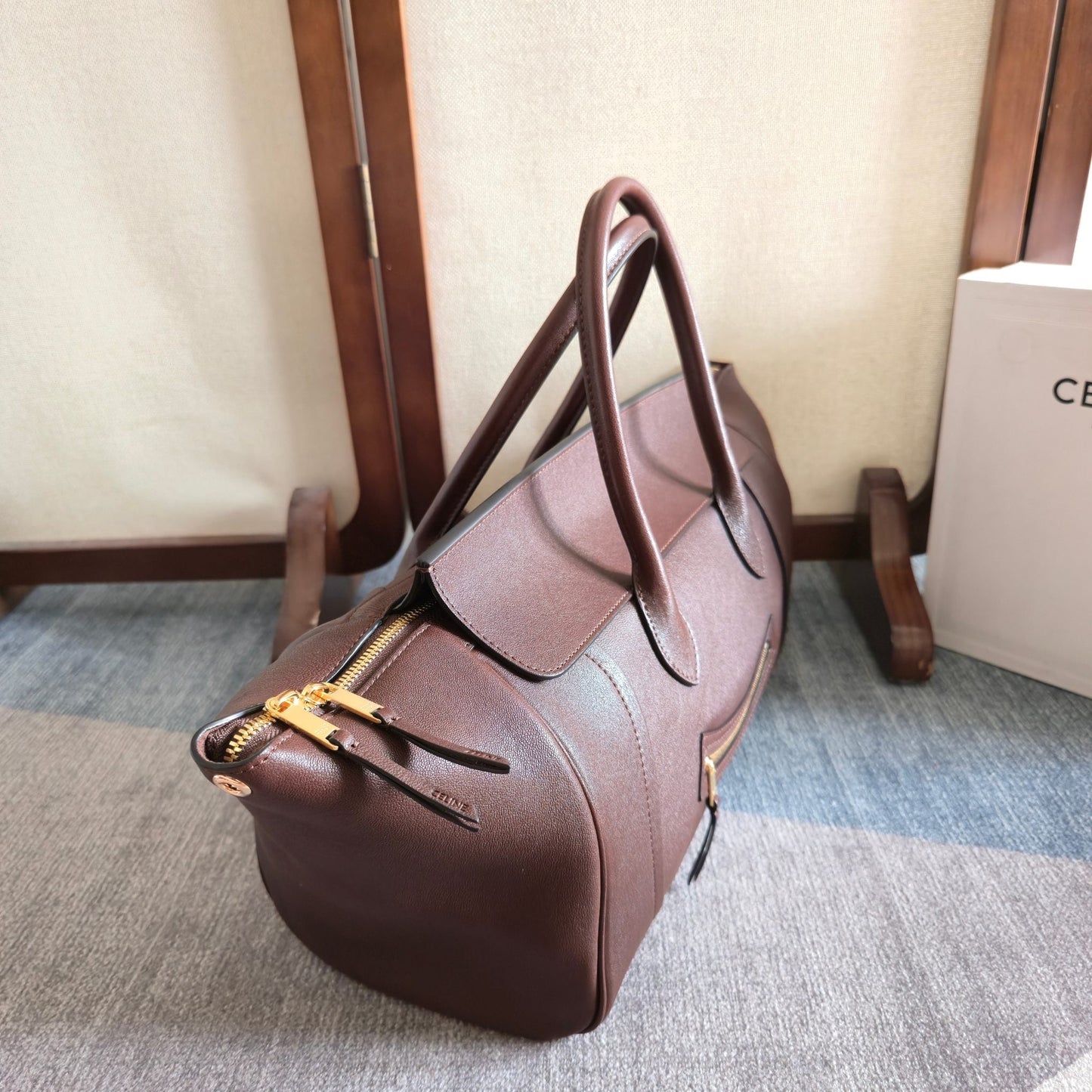 Celine 2026 Small Luggage Brown Shiny Lambskin