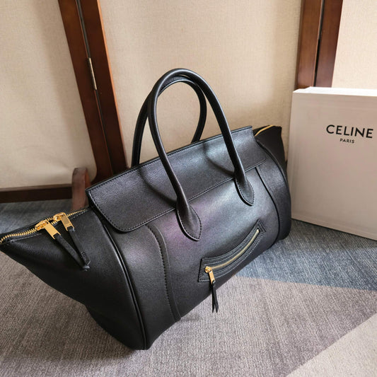 Celine 2026 Small Luggage Black Shiny Lambskin