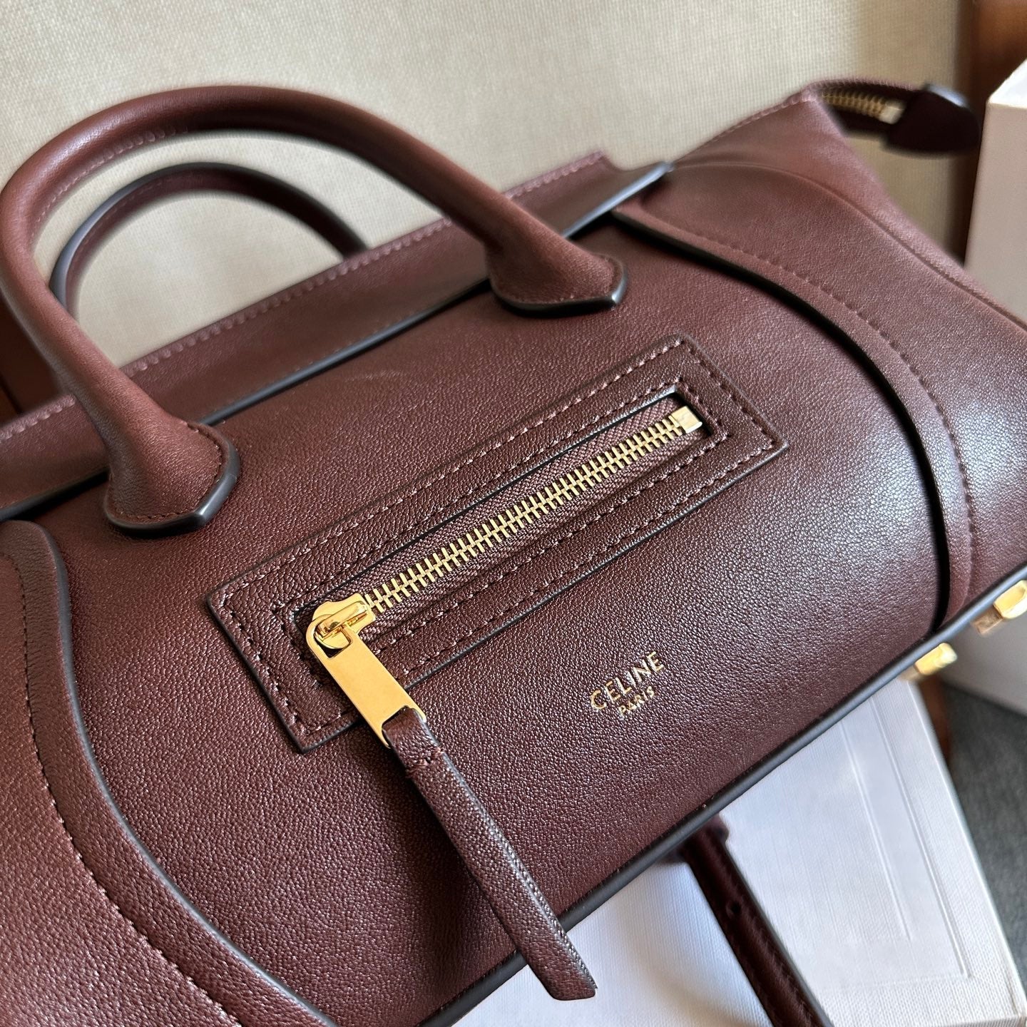 Celine Small Smiling New Luggage Chocolate Lambskin