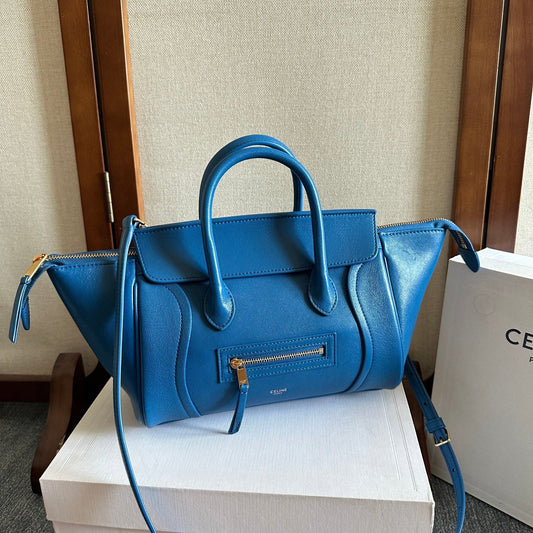 Celine Small Smiling New Luggage Blue Lambskin
