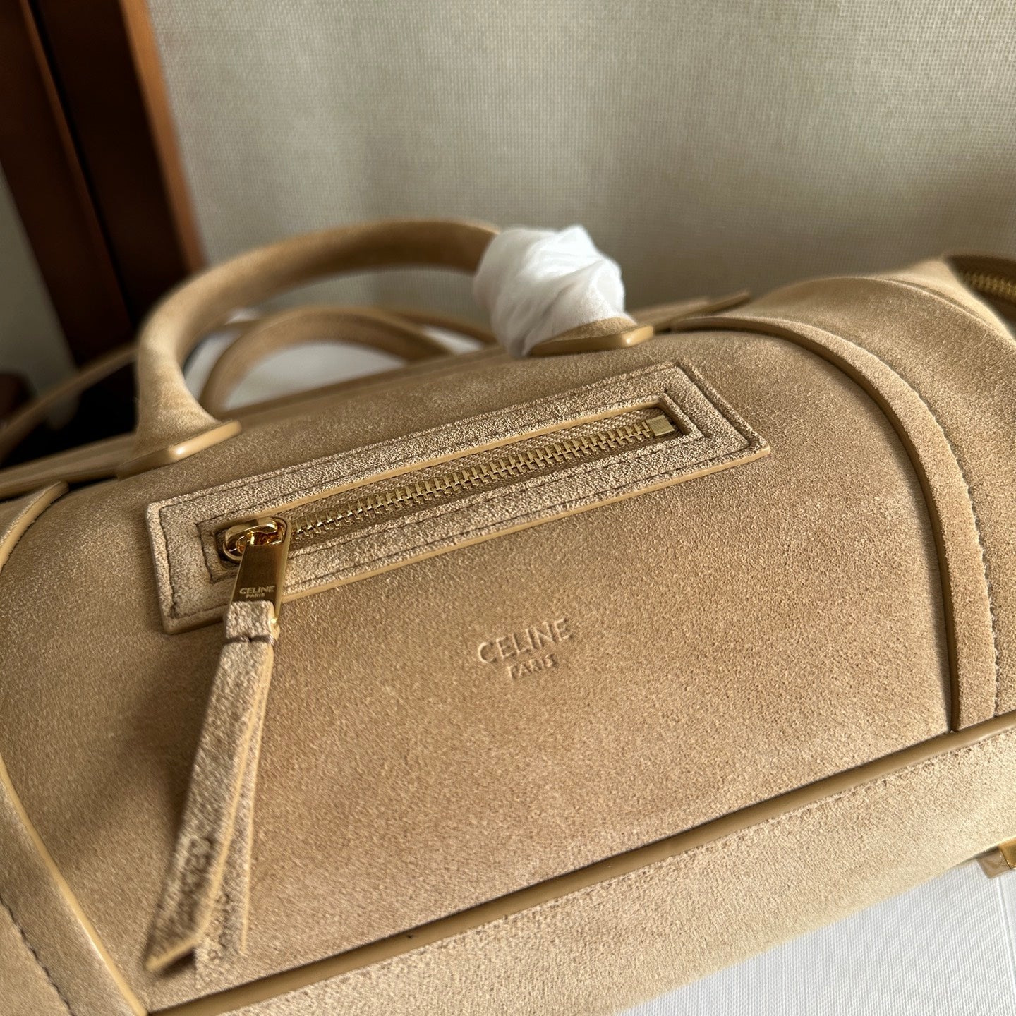 Celine Small Smiling New Luggage Light Khahi Suede