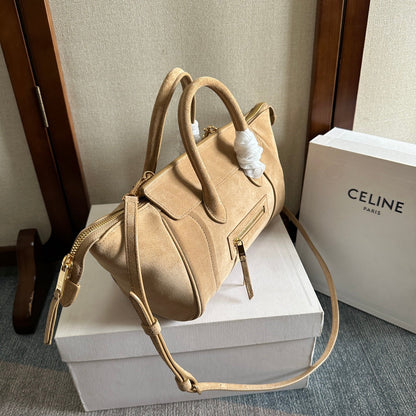 Celine Small Smiling New Luggage Light Khahi Suede