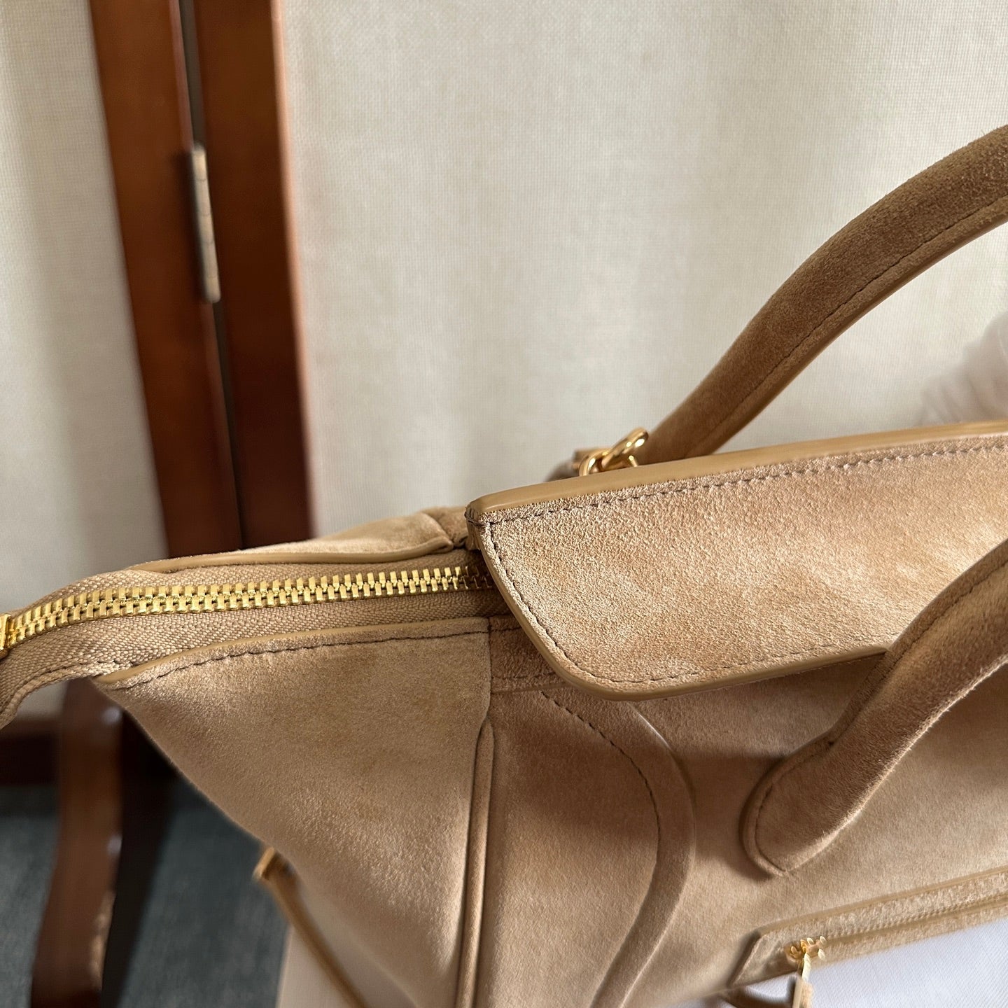 Celine Small Smiling New Luggage Light Khahi Suede