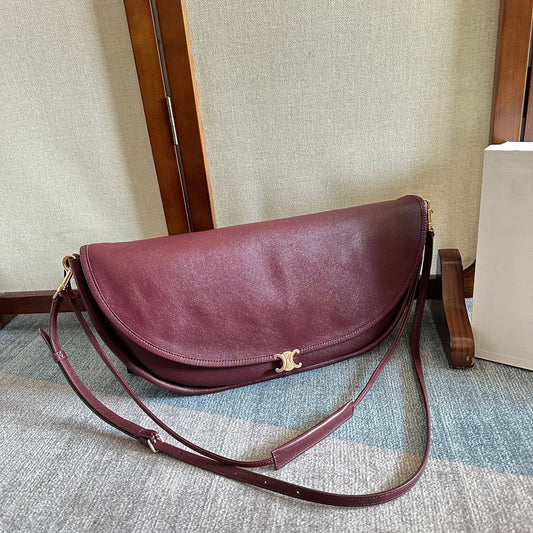 Celine Halfmoon Soft Triomphe Bag Dark Burgundy Lambskin
