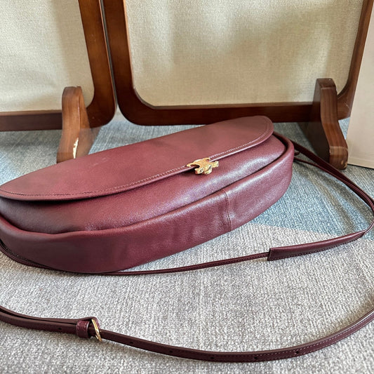 Celine Halfmoon Soft Triomphe Bag Dark Burgundy Lambskin