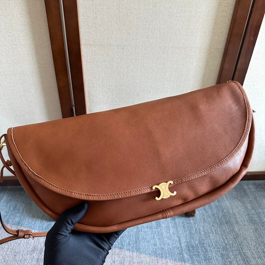Celine Halfmoon Soft Triomphe Bag Brown Lambskin