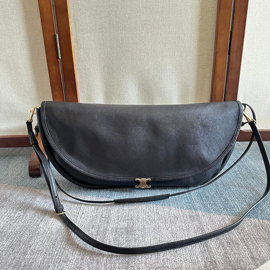 Celine Halfmoon Soft Triomphe Bag Black Lambskin