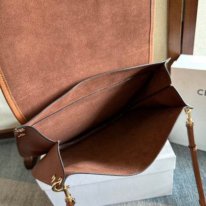 Celine 2026 Besace Triomphe Bag 32cm Tan Shiny Lambskin 276305