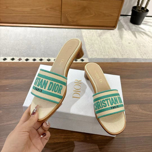 CD 26s Embroidered Sandals Canvas Sheepskin 664321