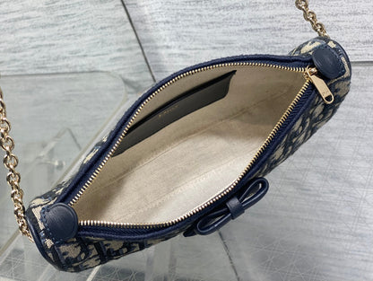 Dior 2026 Oblique Bow Chain Bag Blue Beige Canvas Leather 284289