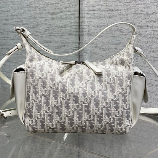 Dior 2026 D-Dream Oblique Jacquard 24cm White Grey Cotton Calfskin 289148